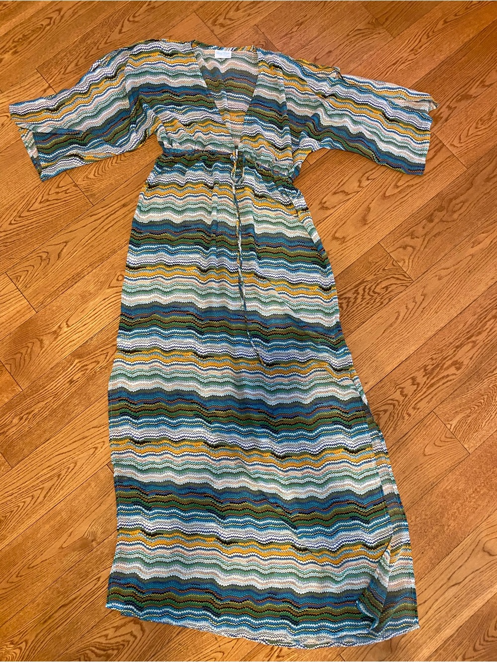 Lucy Love V-Neck Stripe Maxi Dress in Blue and Green
